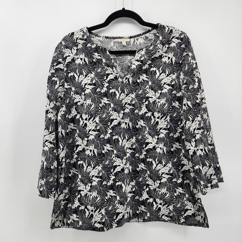 Talbots Floral Print V Neck Long‎ Sleeve Blouse Top Women's Size L